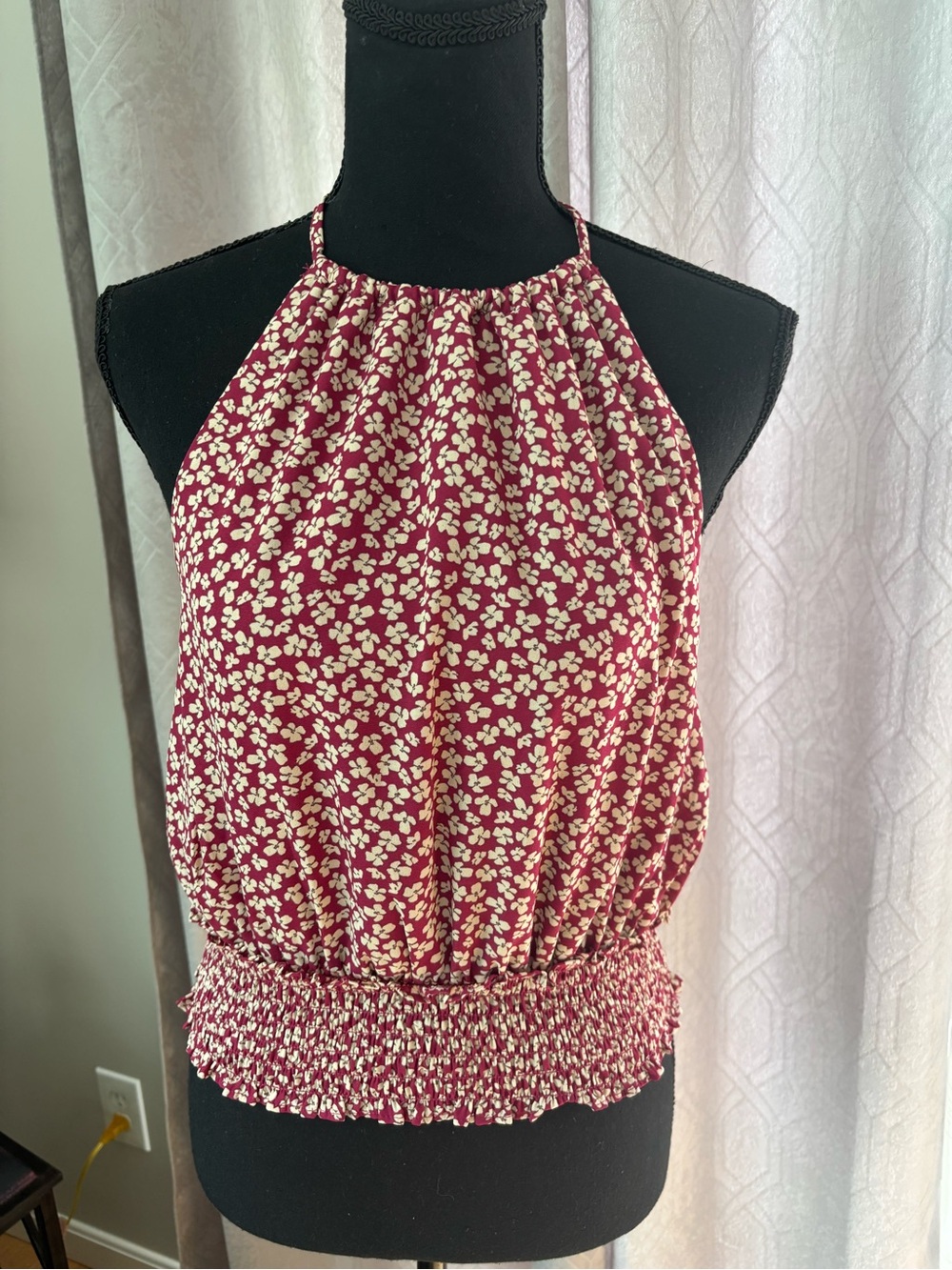 Sienna Sky Burgundy Floral Halter Smocked Waist Tank